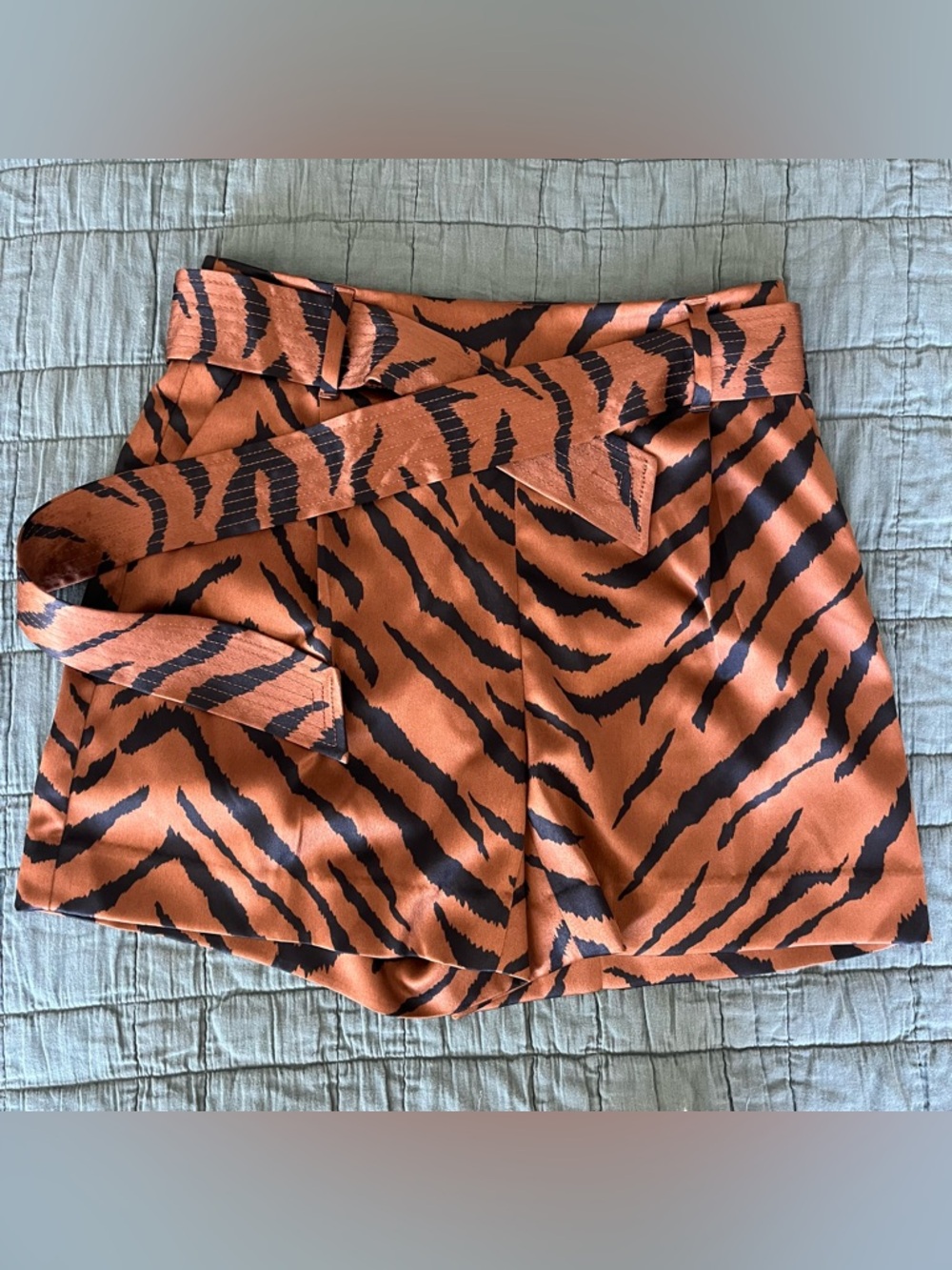 White House Black Market Tiger Print Belted Shorts